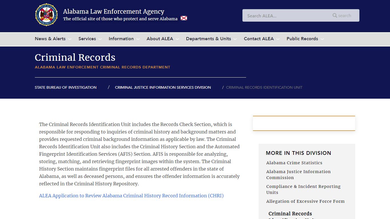 Criminal Records Identification Unit | Alabama Law Enforcement Agency